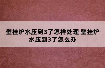 壁挂炉水压到3了怎样处理 壁挂炉水压到3了怎么办